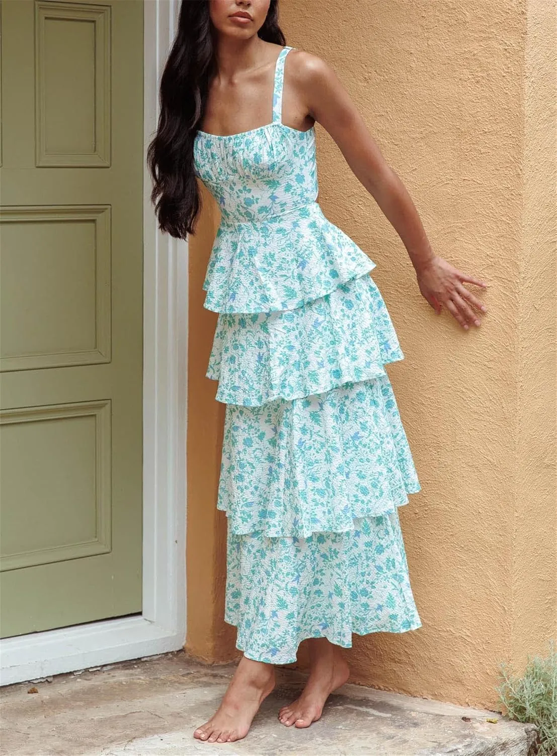 Thopavenoir Women's Boho Tie-up Front Maxi Dress Y2k Floral Print Sleeveless Long Dresses 2025 Smocked Summer Beach Sundress