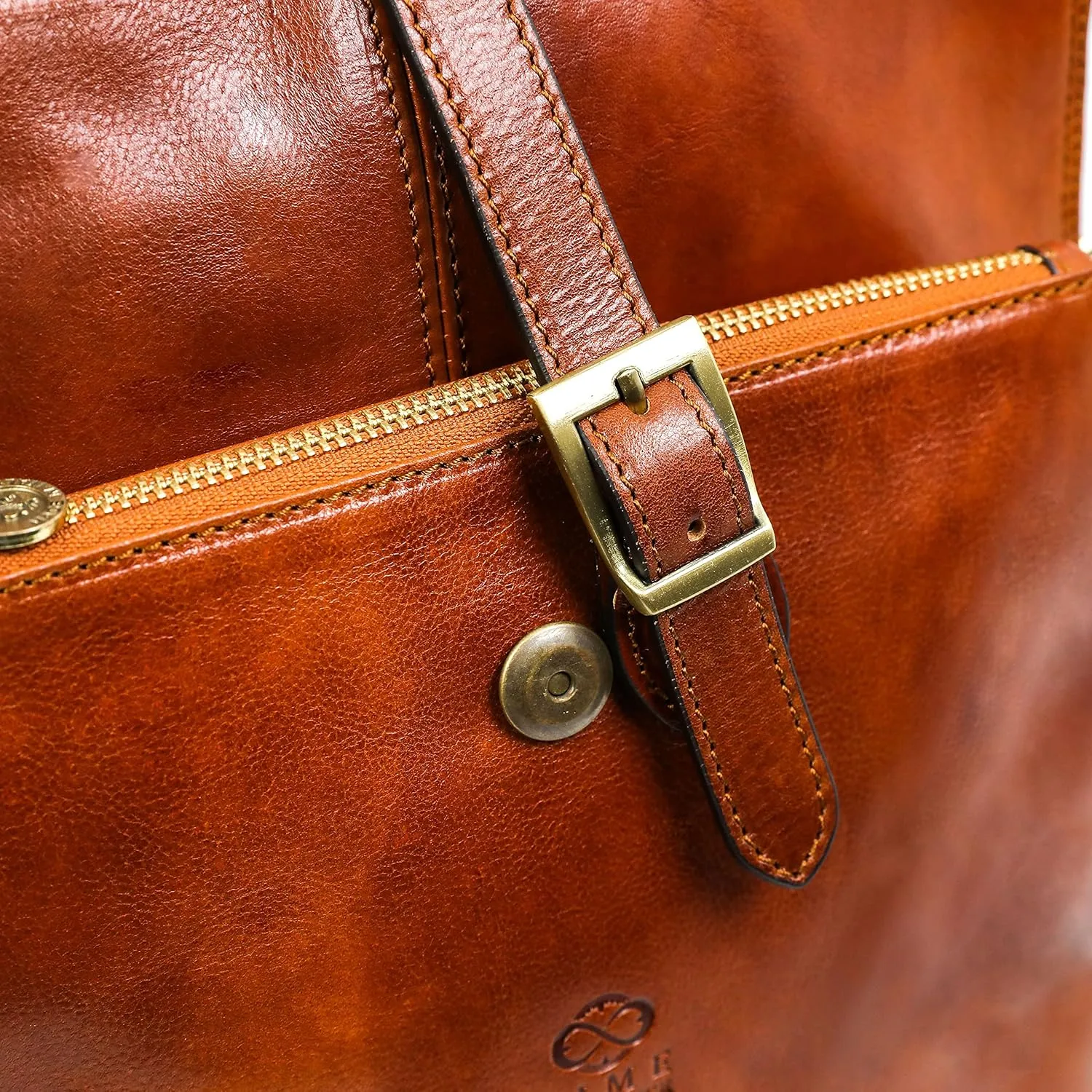 Time Resistance Leather Backpack - Convertible to Shoulder Bag - Full Grain Real Leather Travel Rucksack for Women (Cognac Brown)