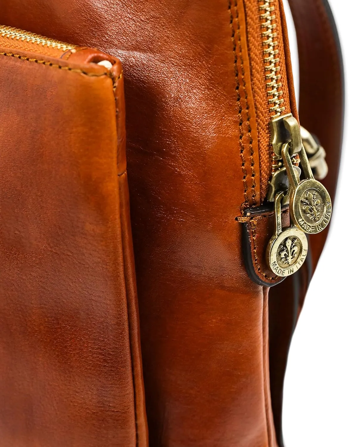 Time Resistance Leather Backpack - Convertible to Shoulder Bag - Full Grain Real Leather Travel Rucksack for Women (Cognac Brown)