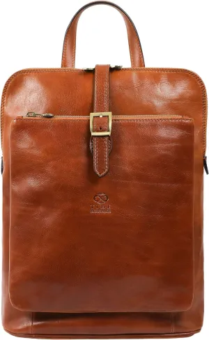 Time Resistance Leather Backpack - Convertible to Shoulder Bag - Full Grain Real Leather Travel Rucksack for Women (Cognac Brown)