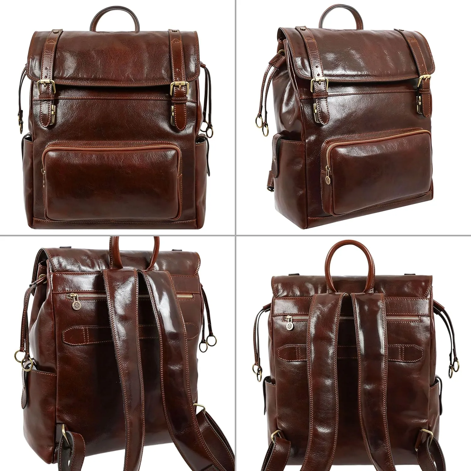 Time Resistance Leather Backpack - Full Grain Real Leather Travel Bag and Carry-On Rucksack (Brown)