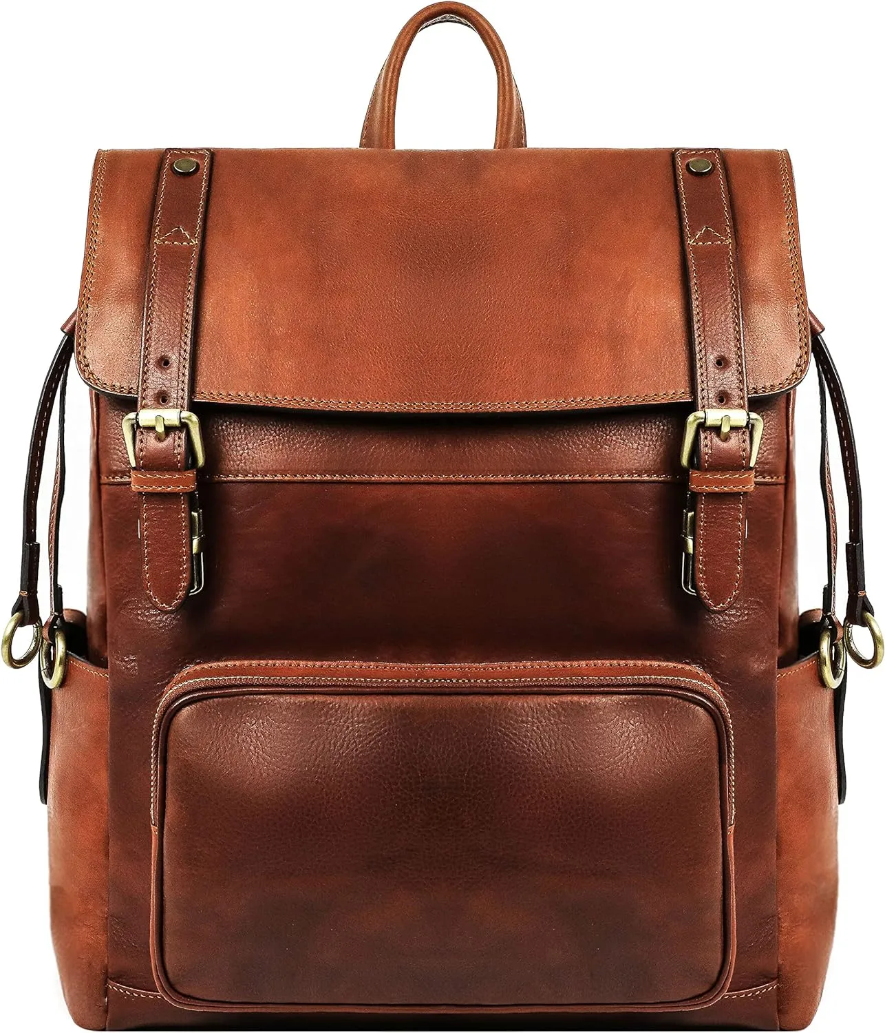 Time Resistance Leather Backpack - Full Grain Real Leather Travel Bag and Carry-On Rucksack (Cognac Brown)