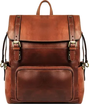 Time Resistance Leather Backpack - Full Grain Real Leather Travel Bag and Carry-On Rucksack (Cognac Brown)