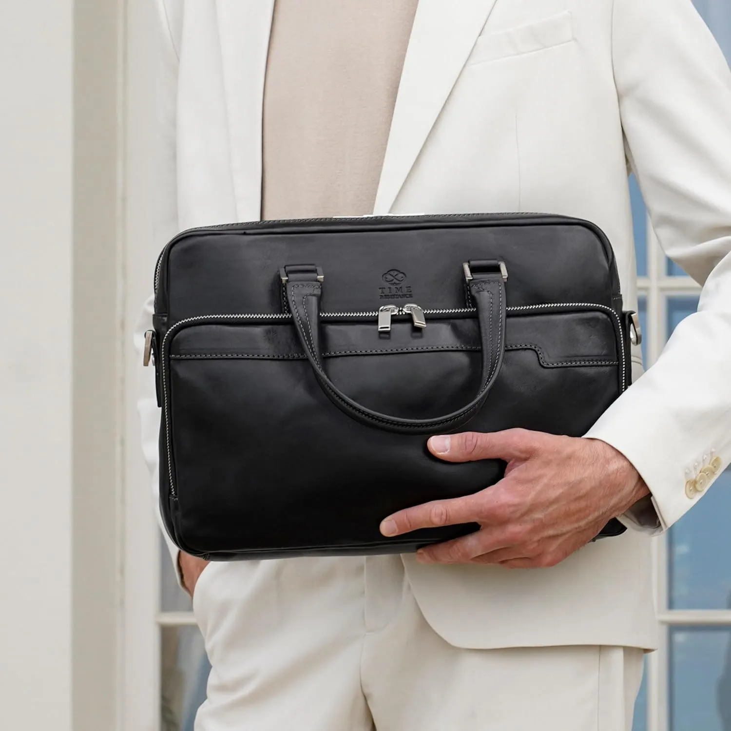 Time Resistance Leather Briefcase - Italian Handmade Leather Laptop Bag - Briefcase for Men and Women - Computer Bag