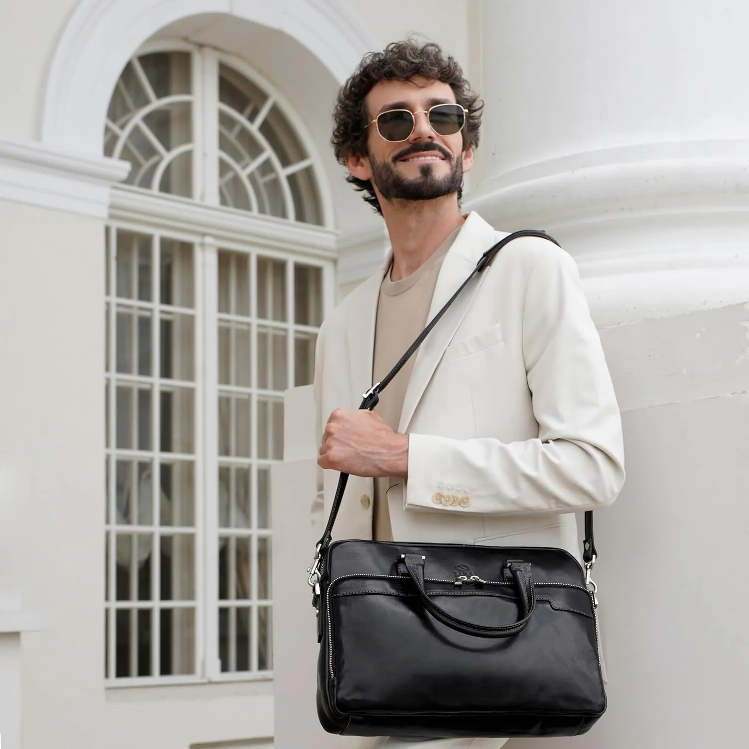 Time Resistance Leather Briefcase - Italian Handmade Leather Laptop Bag - Briefcase for Men and Women - Computer Bag