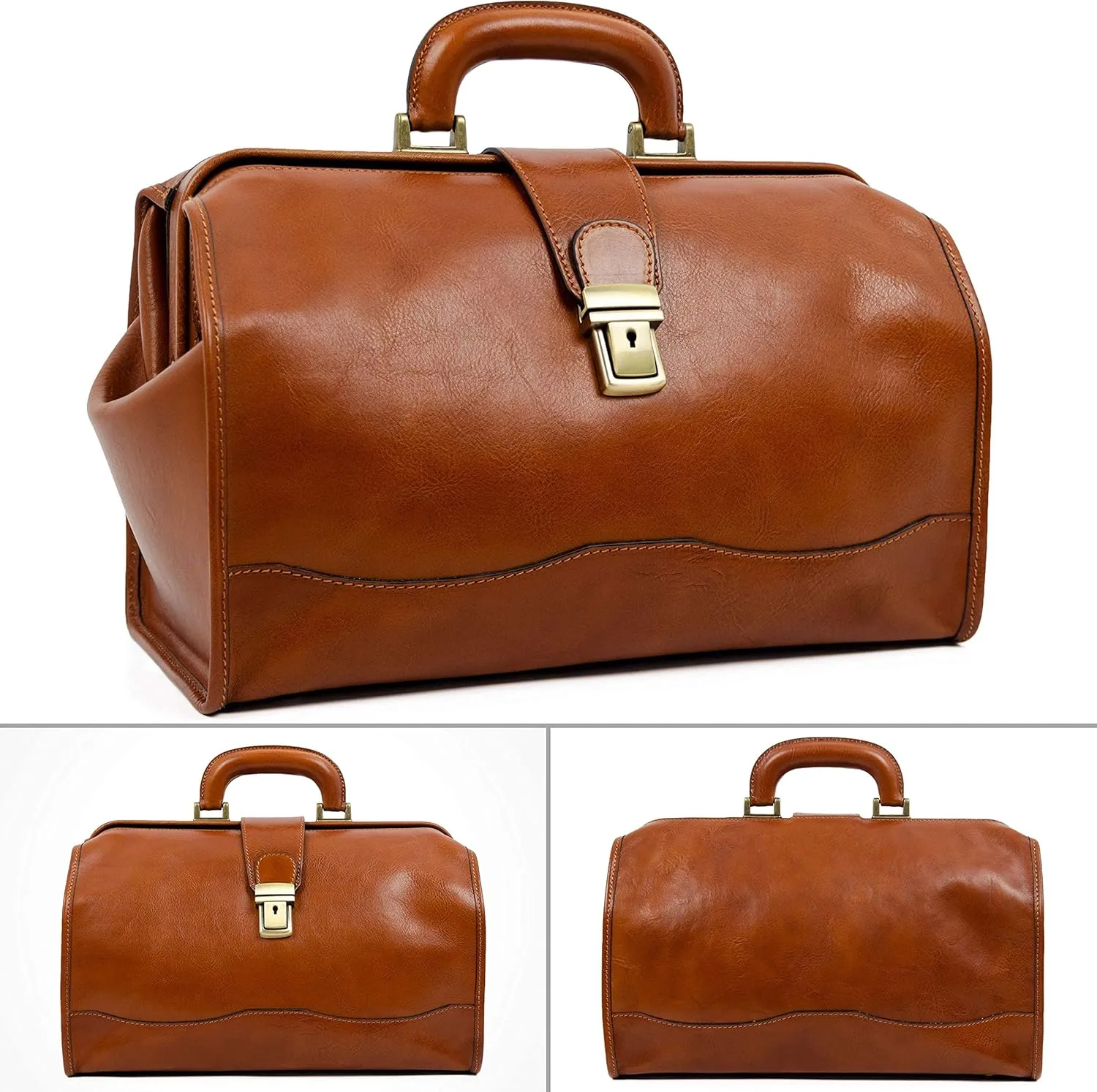Time Resistance Leather Doctor Bag - Italian Handmade Medical Bag - Vintage Style Handbag - Real Leather Briefcase