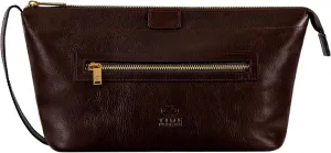 Time Resistance Leather Toiletry Bag - Dopp Kit, Full-grain Leather Cosmetic Case, Wash Bag (Brown)