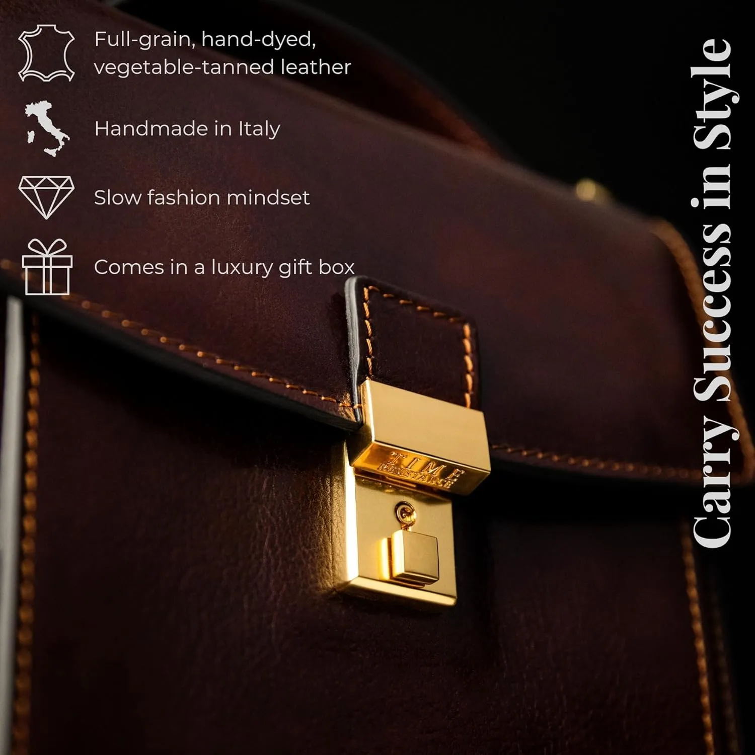 Time Resistance Small Leather Briefcase for Men - Crossbody Bag - Italian Leather Messenger Bag - Gift Box Included