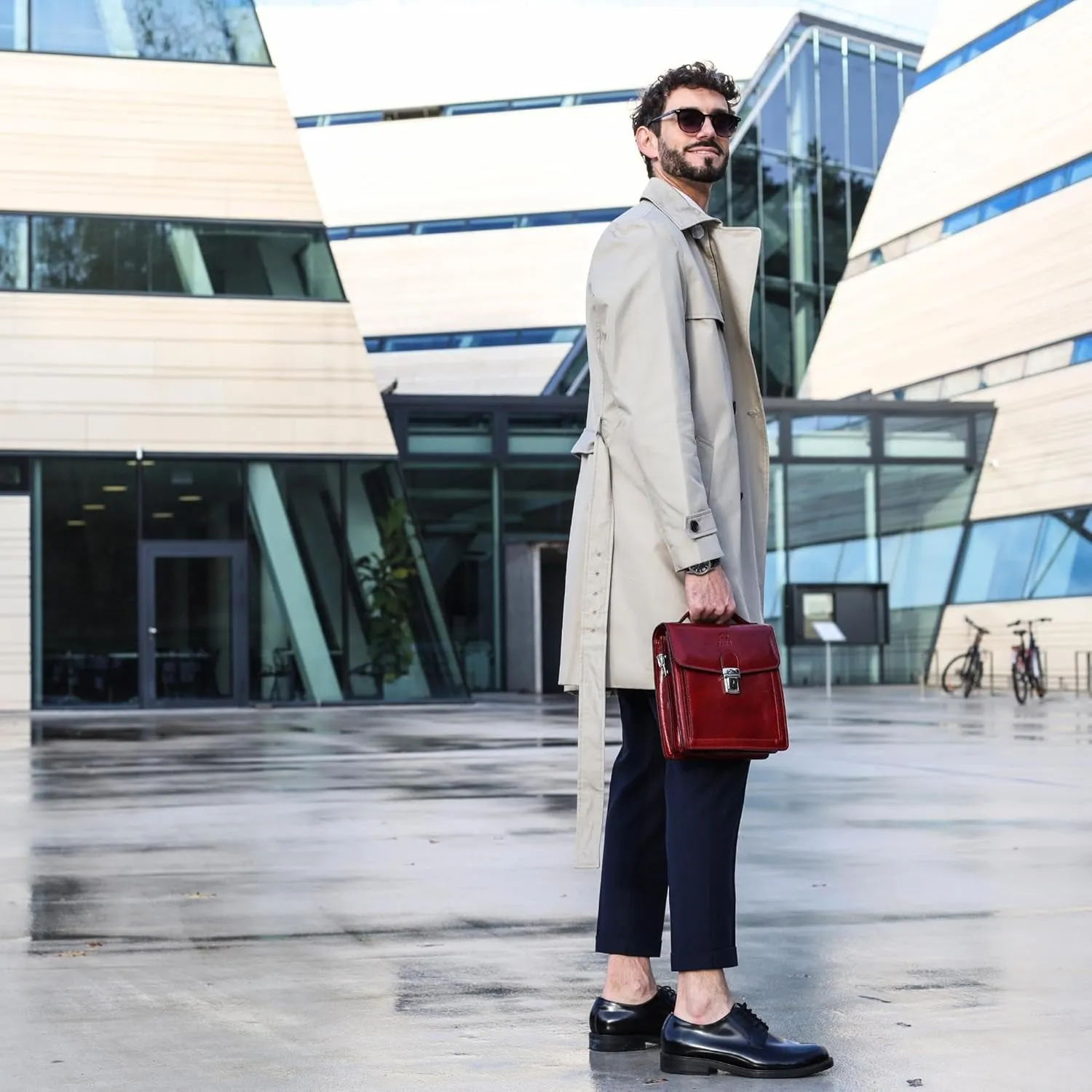 Time Resistance Small Leather Briefcase for Men - Crossbody Bag - Italian Leather Messenger Bag - Gift Box Included