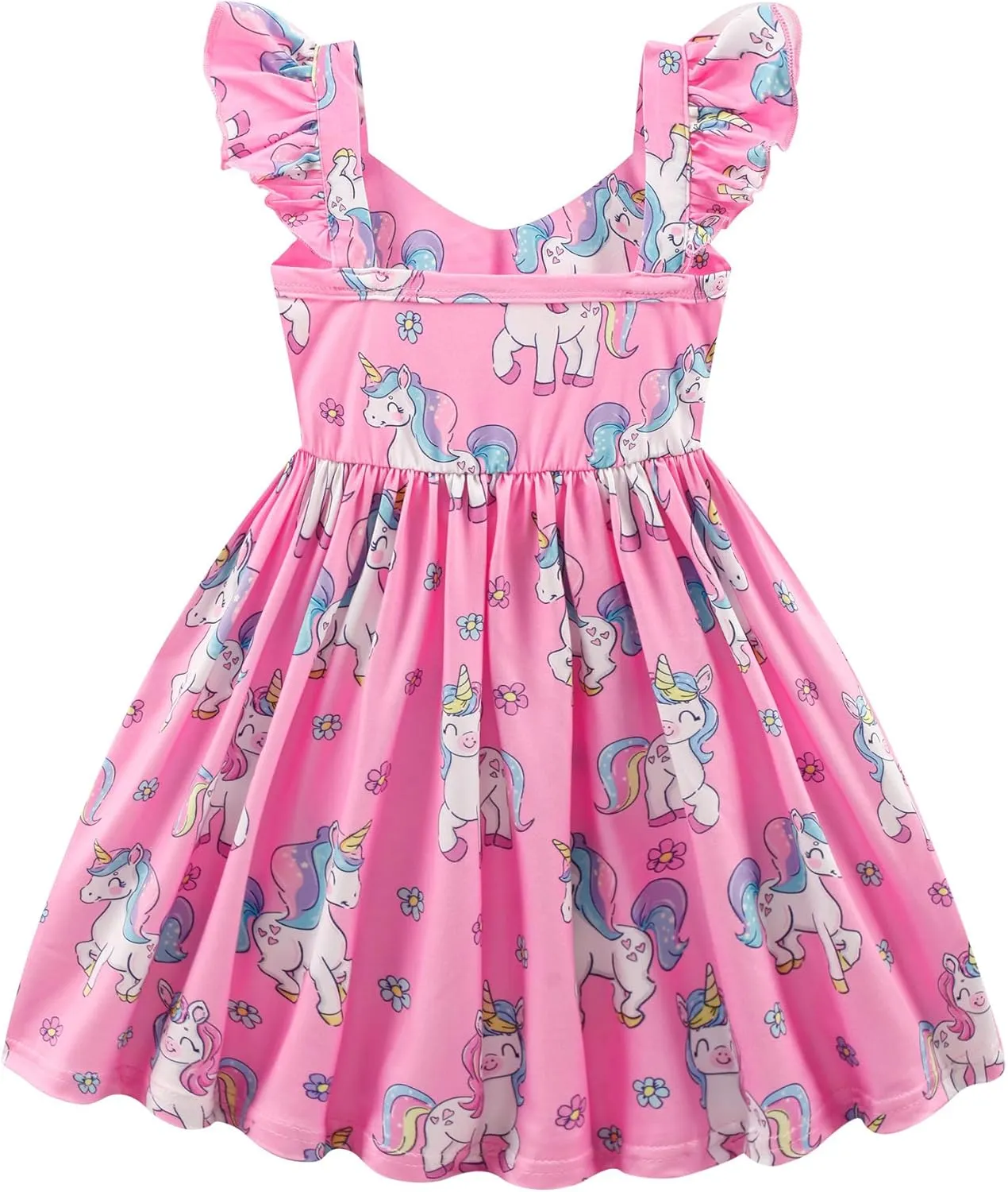 Toddler Girl Summer Dresses Kids Flutter Sleeve Casual Dress Vibrant Color Sundress 2-7 Years