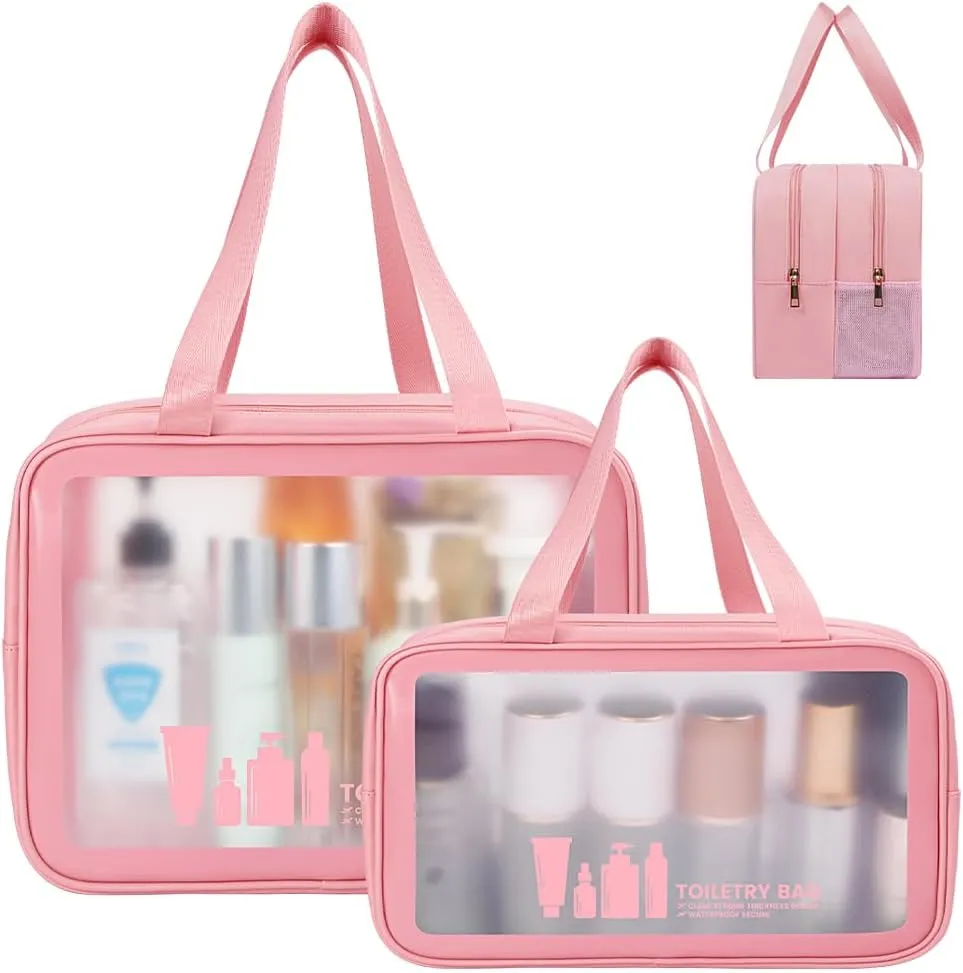 Toiletry Bag for Women Men, Translucent Dry-wet Separation Toiletries Bag Makeup Bag Travel Bag for Toiletries, Cosmetics, Travel Essentials, Toiletry Bags for Women Traveling(Pink)