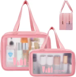 Toiletry Bag for Women Men, Translucent Dry-wet Separation Toiletries Bag Makeup Bag Travel Bag for Toiletries, Cosmetics, Travel Essentials, Toiletry Bags for Women Traveling(Pink)