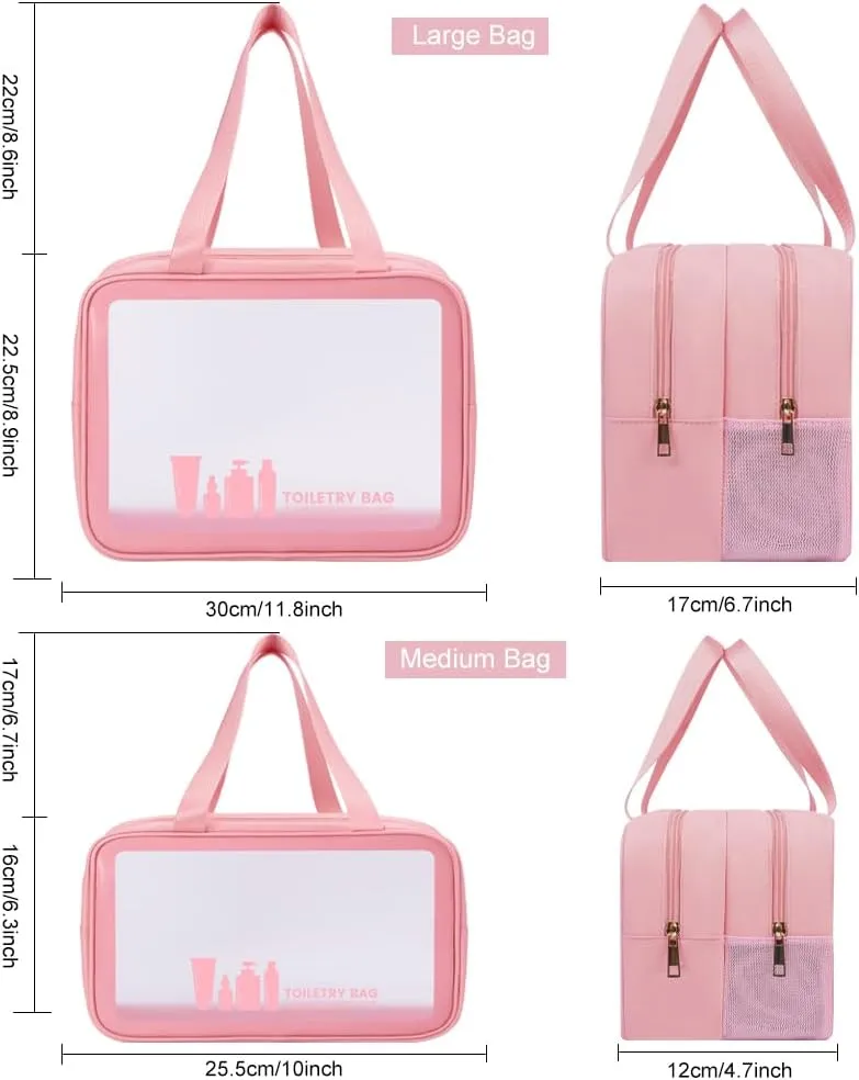 Toiletry Bag for Women Men, Translucent Dry-wet Separation Toiletries Bag Makeup Bag Travel Bag for Toiletries, Cosmetics, Travel Essentials, Toiletry Bags for Women Traveling(Pink)