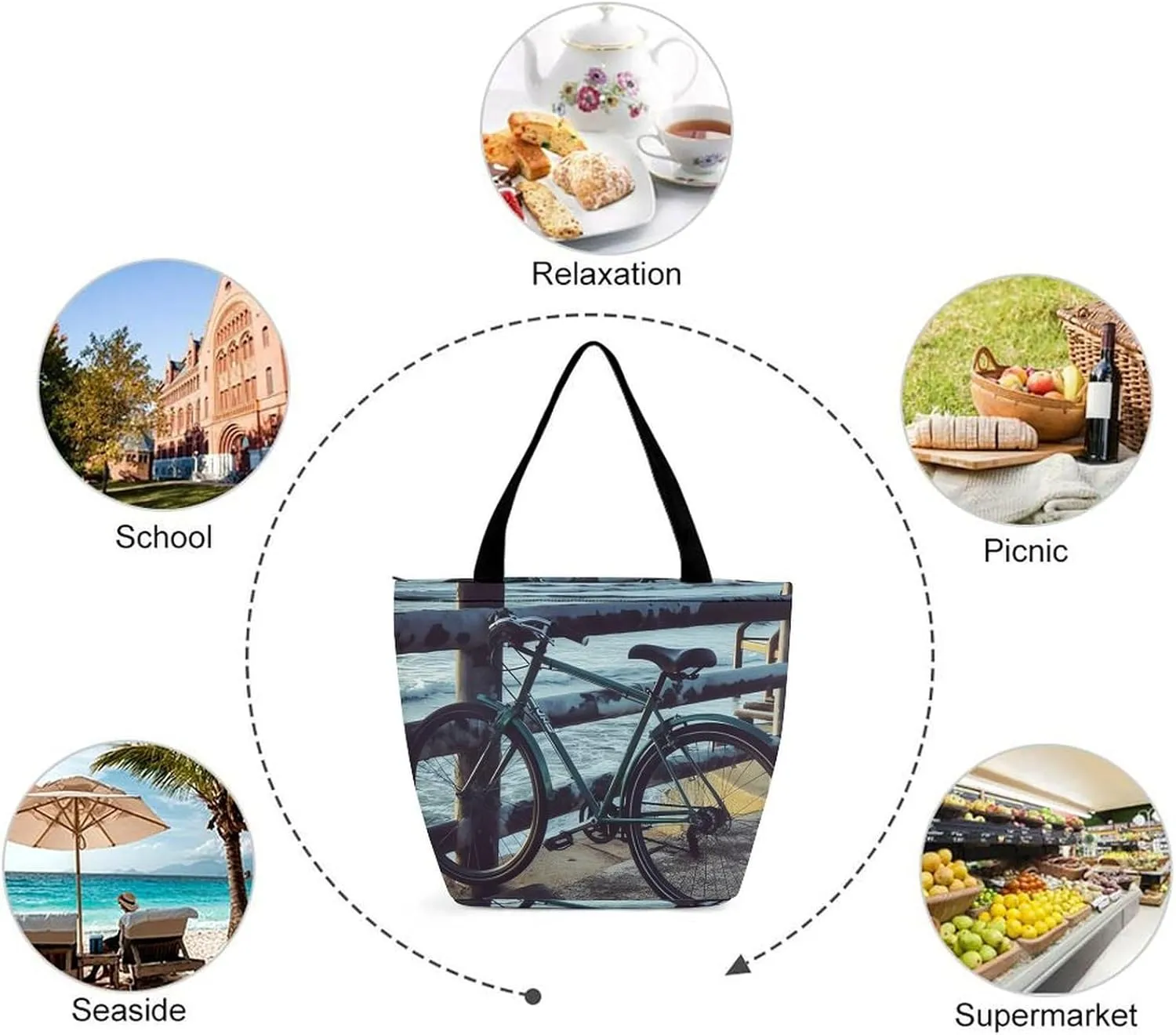 Tote Bag for Women Grocery Bag Bee Pattern Foldable Shopping Bags Reusable Large Tote Bag