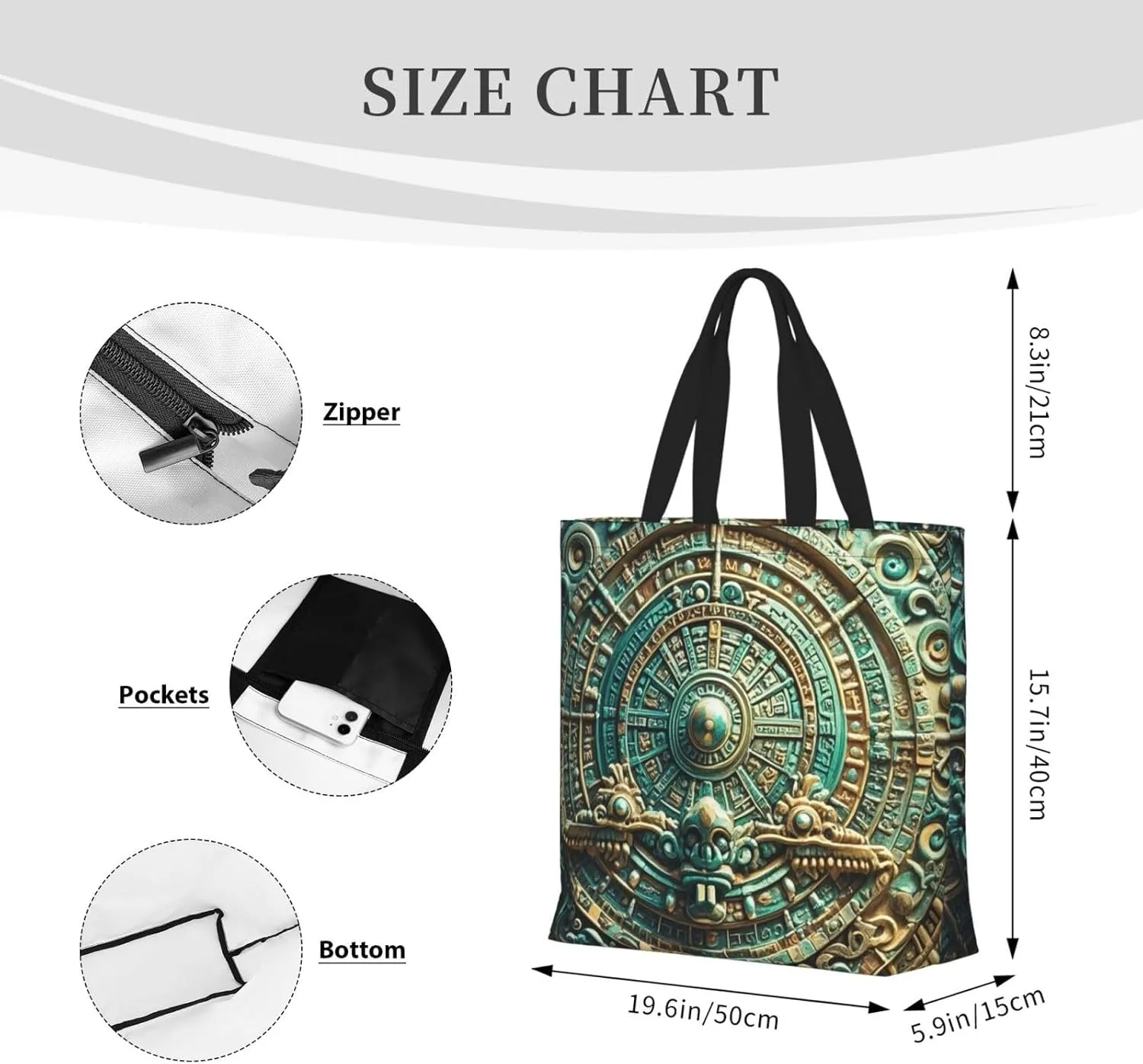 Tote Bag Large Capacity Grocery Bag With Zipper Ocean Sea Animal Shark Shopping Bag Shoulder Bag for Women