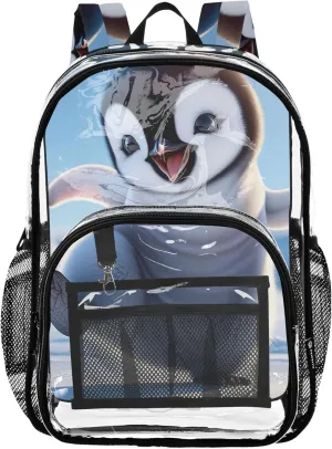 Travel Clear Backpack Floral Cute Penguin Animal Boys Backpacks for Girls Plastic School Clear Bookbag