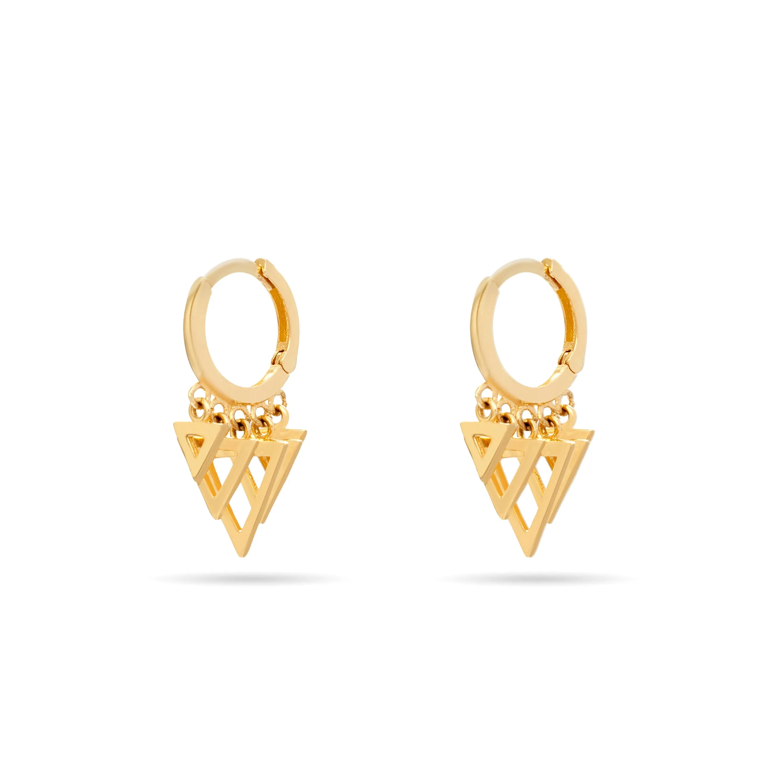Triangle Charm Huggies - 14 karat gold huggie earrings