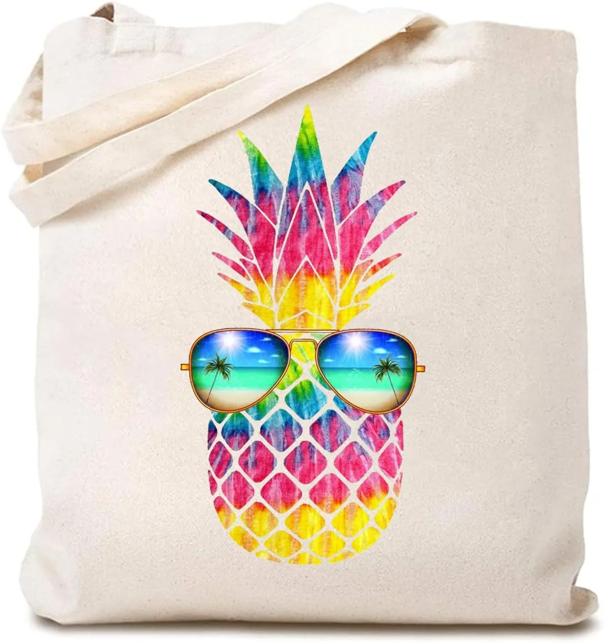 TSIIUO Pineapple Sunglasses Canvas Tote Bag Women Summer Trip Handbag Beach Vacation Reusable Shopping Bag Funny Gift