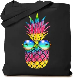 TSIIUO Pineapple Sunglasses Canvas Tote Bag Women Summer Trip Handbag Beach Vacation Reusable Shopping Bag Funny Gift