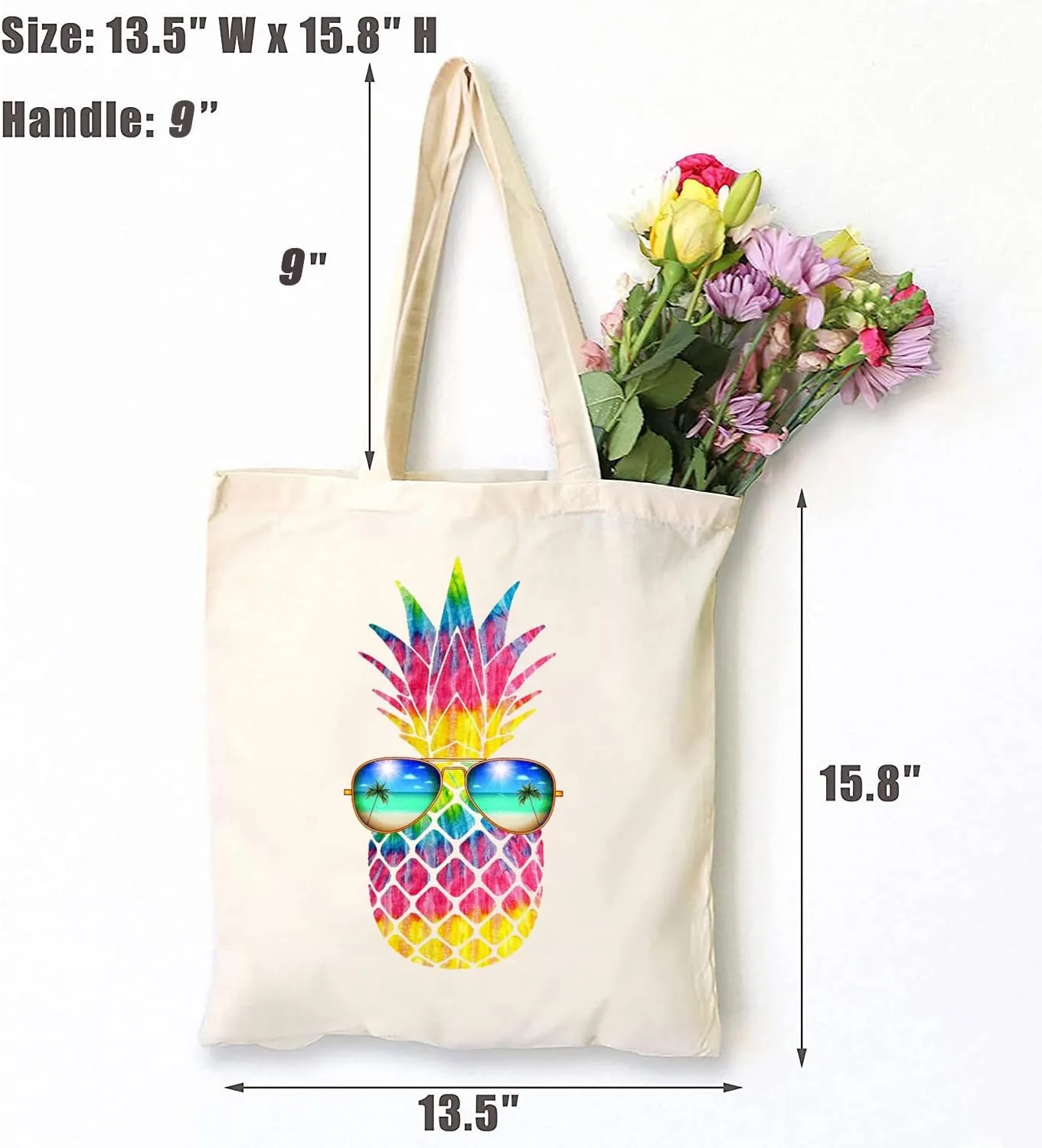 TSIIUO Pineapple Sunglasses Canvas Tote Bag Women Summer Trip Handbag Beach Vacation Reusable Shopping Bag Funny Gift