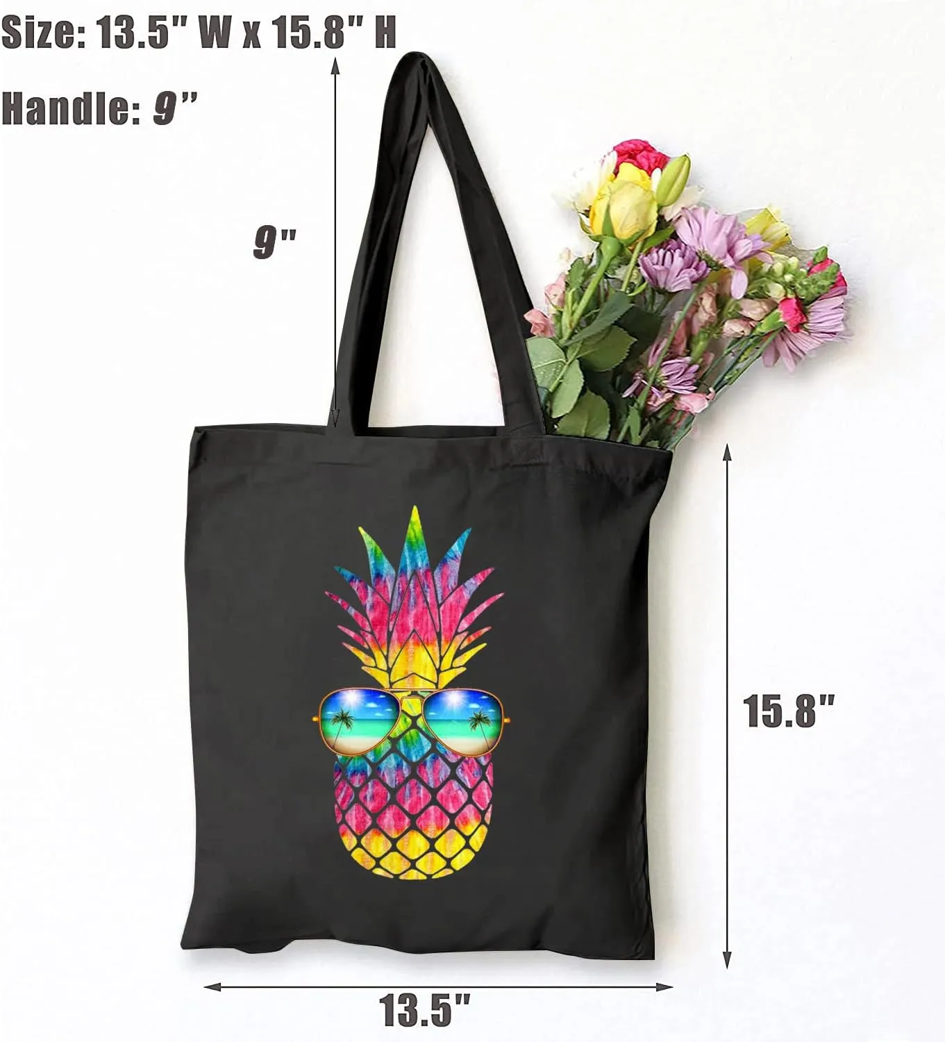 TSIIUO Pineapple Sunglasses Canvas Tote Bag Women Summer Trip Handbag Beach Vacation Reusable Shopping Bag Funny Gift