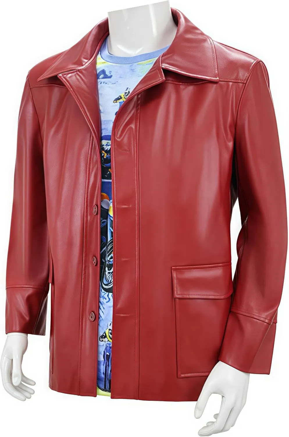 Tyler Durden Jacket Mens Fighting Club Racer Style Red Leather Coat with Shirt Sunglasses Outfit for Halloween