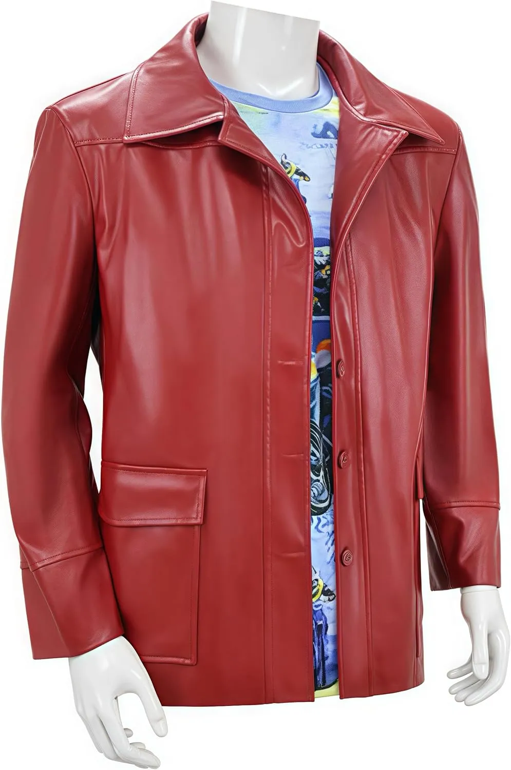 Tyler Durden Jacket Mens Fighting Club Racer Style Red Leather Coat with Shirt Sunglasses Outfit for Halloween