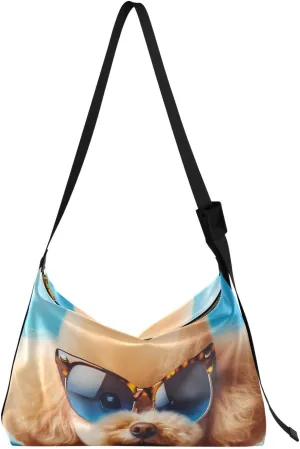 Unisex Shoulder Bag Crossbody Handbag Sunglasses-beach-poodle Women Casual Hobo Bag Lightweight PU Leather Tote