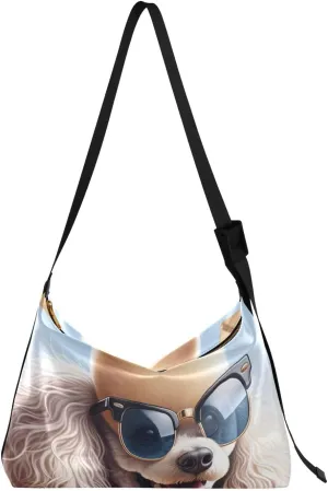 Unisex Shoulder Bag Crossbody Handbag Sunglasses-holiday-poodle Women Casual Hobo Bag Lightweight PU Leather Tote