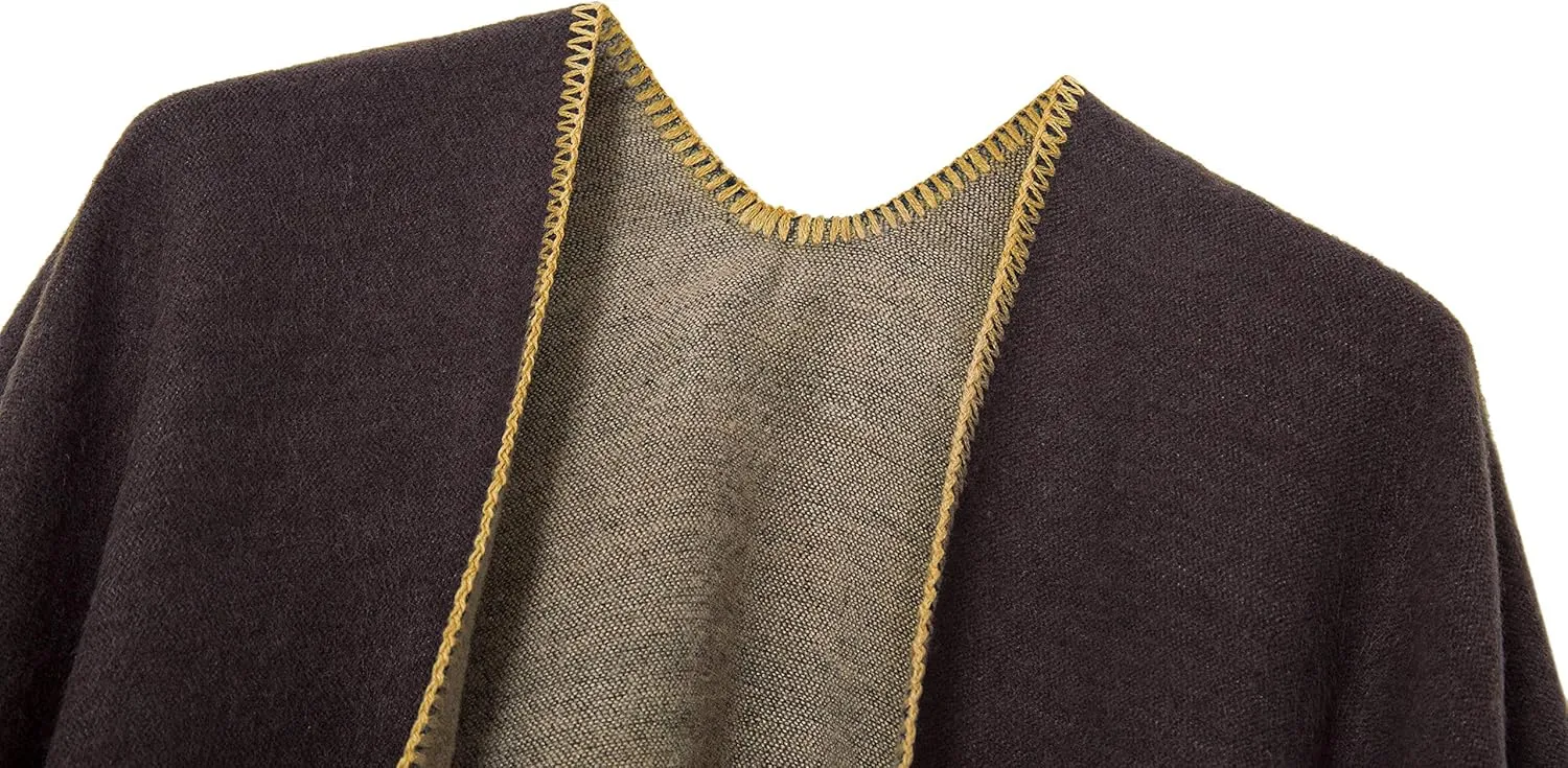Urban CoCo Women's Color Block Shawl Wrap Open Front Poncho Cape