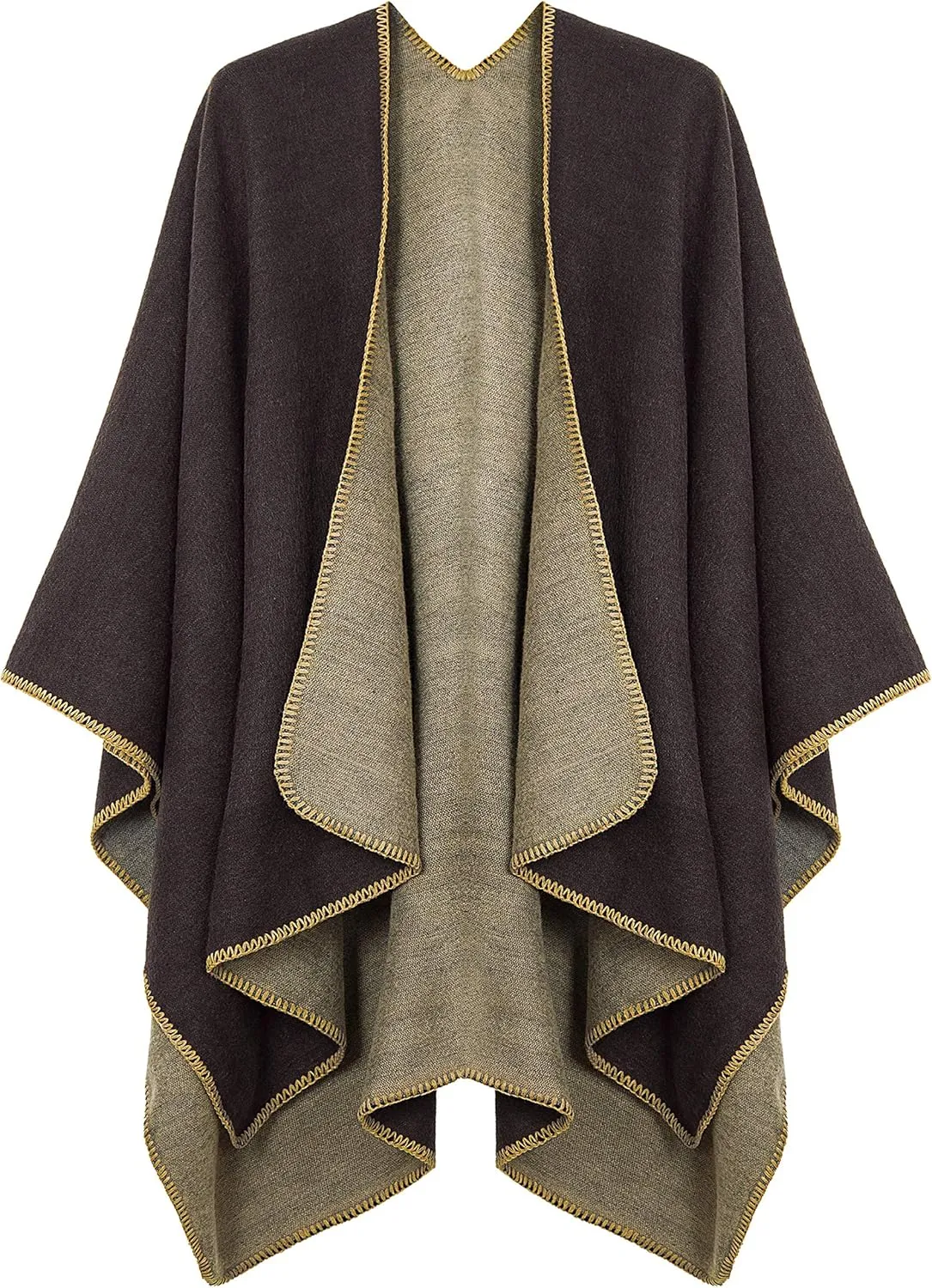 Urban CoCo Women's Color Block Shawl Wrap Open Front Poncho Cape