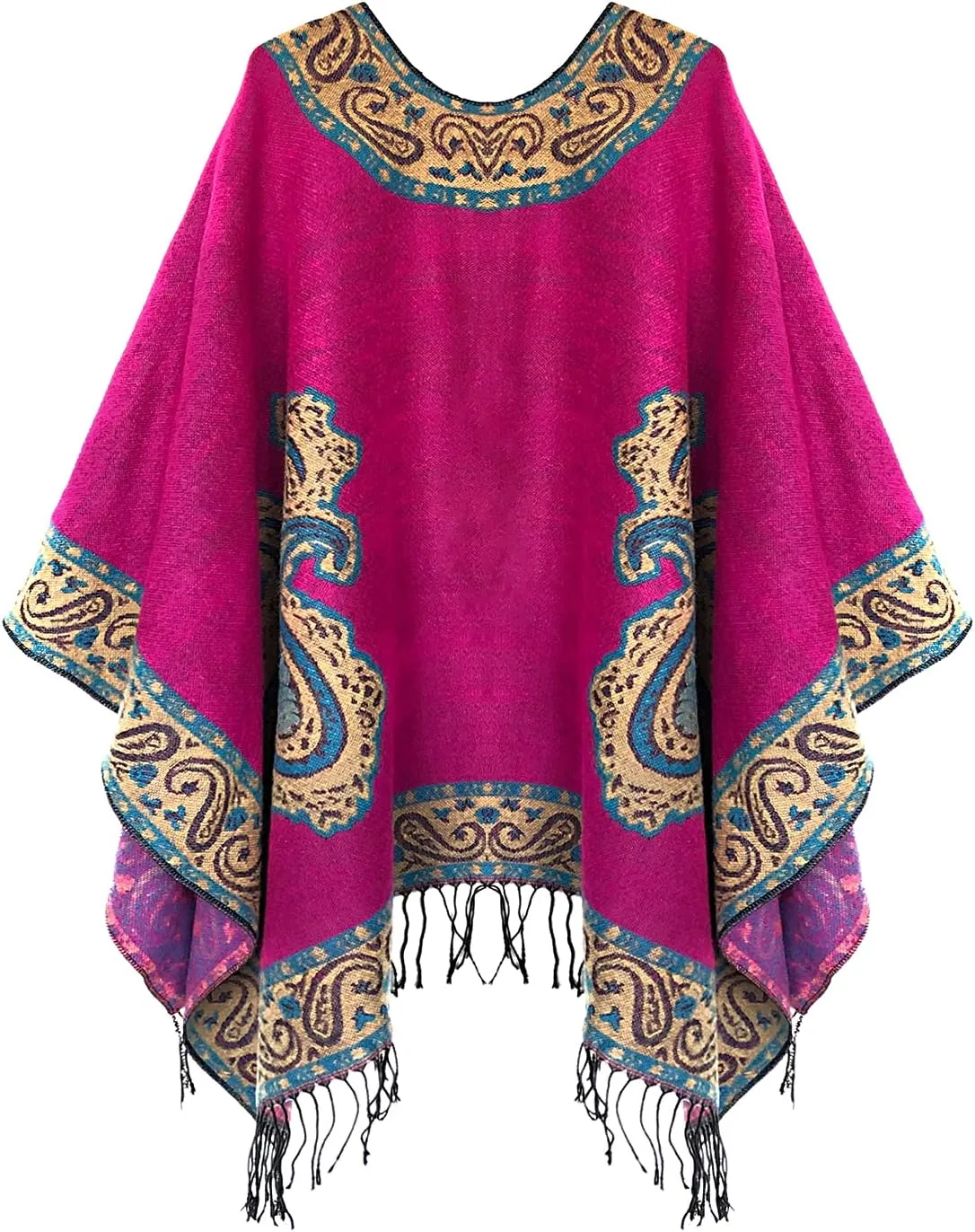 Urban CoCo Women's Retro Style Vintage Pattern Tassel Poncho Shawl Cape Wraps For Women