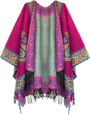 Urban CoCo Women's Retro Style Vintage Pattern Tassel Poncho Shawl Cape Wraps For Women