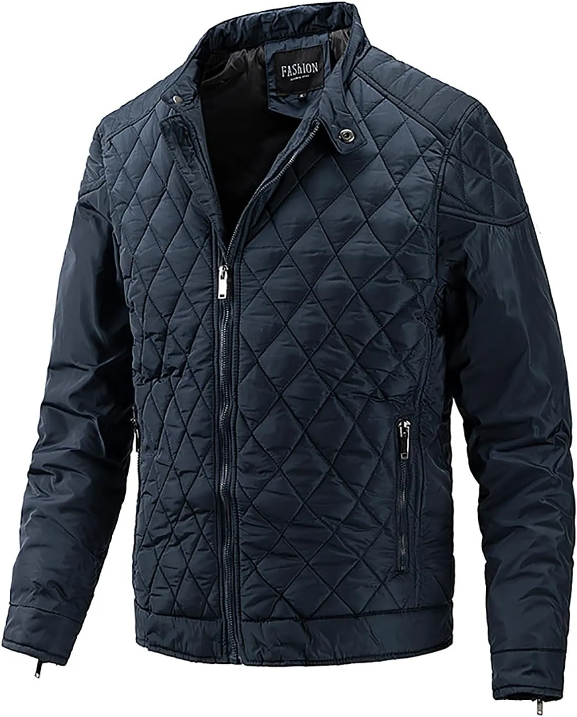 utcoco Mens Quilted Jacket Stand Collar Zip Up Lightweight Padded Down Jacket Winter Coat with Zippered Pocket