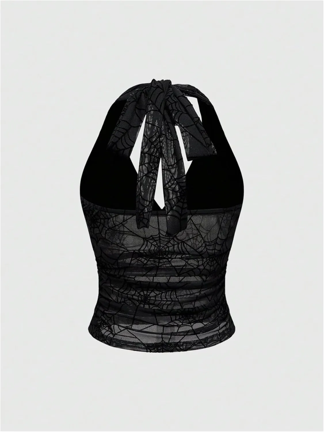 Verdusa Women's Gothic Sexy Halter Top Deep V Mesh Sheer Backless Fitted Crop Going Out Tops