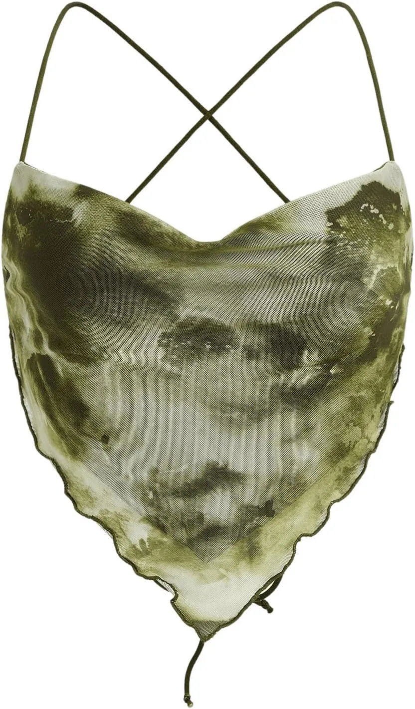 Verdusa Women's Y2K Tie Dye Floral Backless Summer Top Cowgirl Western Bandana Tops