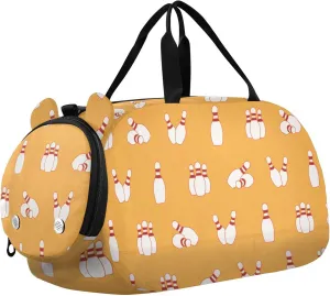 VIGTRO Cartoon Bowling Pin Pattern Kids Overnight Travel Duffel Bag Sport Gym Bag for Boys Girls with Shoe Compartment, Carry On Weekender Luggage Bag for Dance Swim Yoga