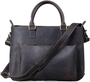 Vintage Briefcase Crazy Horse Leather Tote Shoulder Crossbody Bag Outdoor Backpack