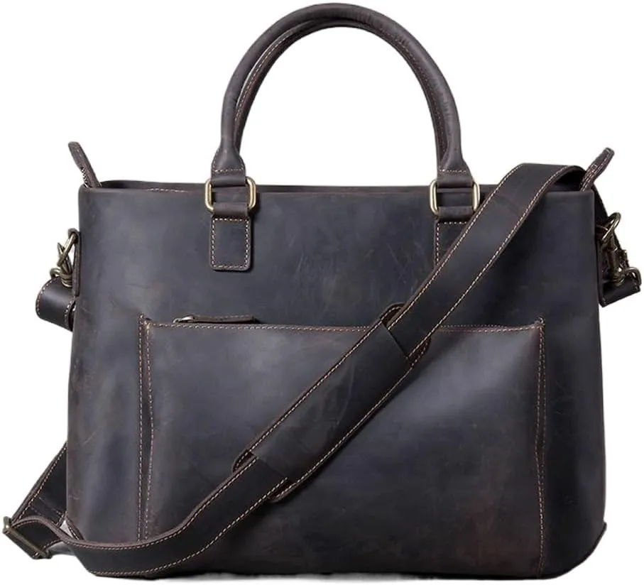 Vintage Briefcase Crazy Horse Leather Tote Shoulder Crossbody Bag Outdoor Backpack