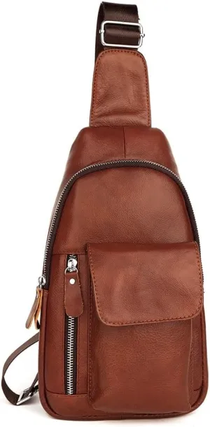 Vintage Chest Bag Crossbody Bag Cowhide Chest Bag Portable Backpack