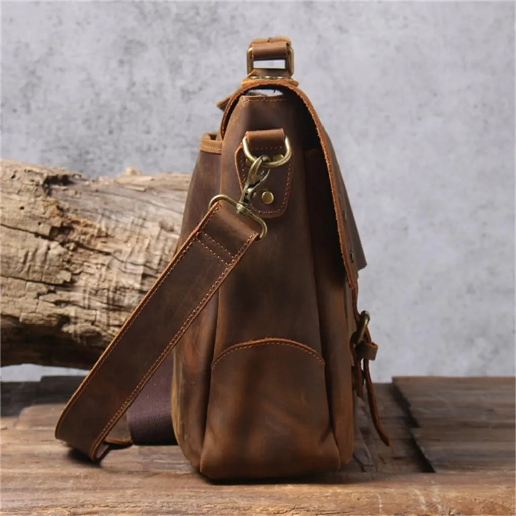 Vintage Messenger Bag Men's Handheld Briefcase Leather Shoulder Computer Bag