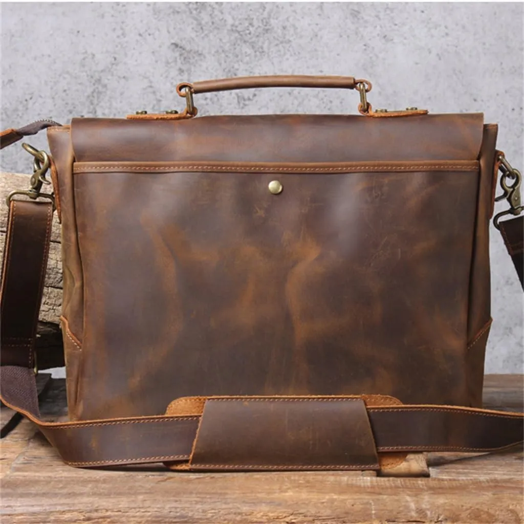 Vintage Messenger Bag Men's Handheld Briefcase Leather Shoulder Computer Bag