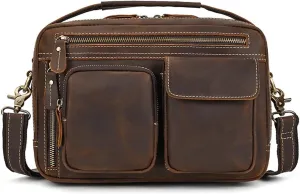 Vintage Shoulder Bag Crazy Horse Leather Skew Bag Flat Tote Large Capacity Backpack