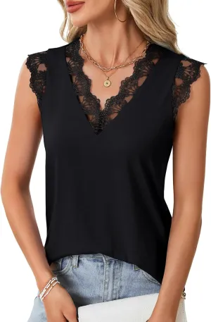 Vrtige Women's Tank Tops V Neck Sleeveless Lace Blouse Casual Vest Summer Camisole Shirts