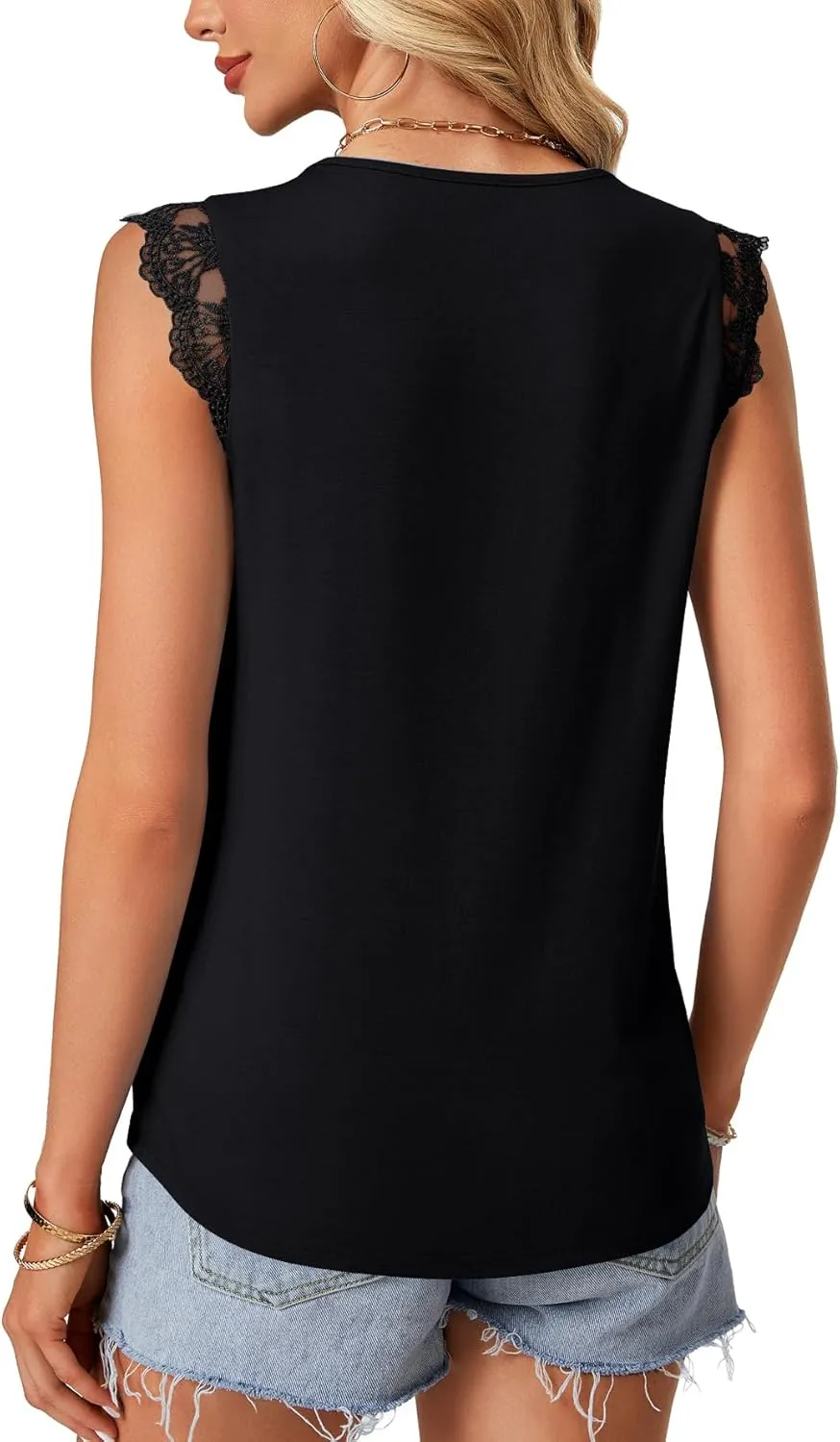 Vrtige Women's Tank Tops V Neck Sleeveless Lace Blouse Casual Vest Summer Camisole Shirts
