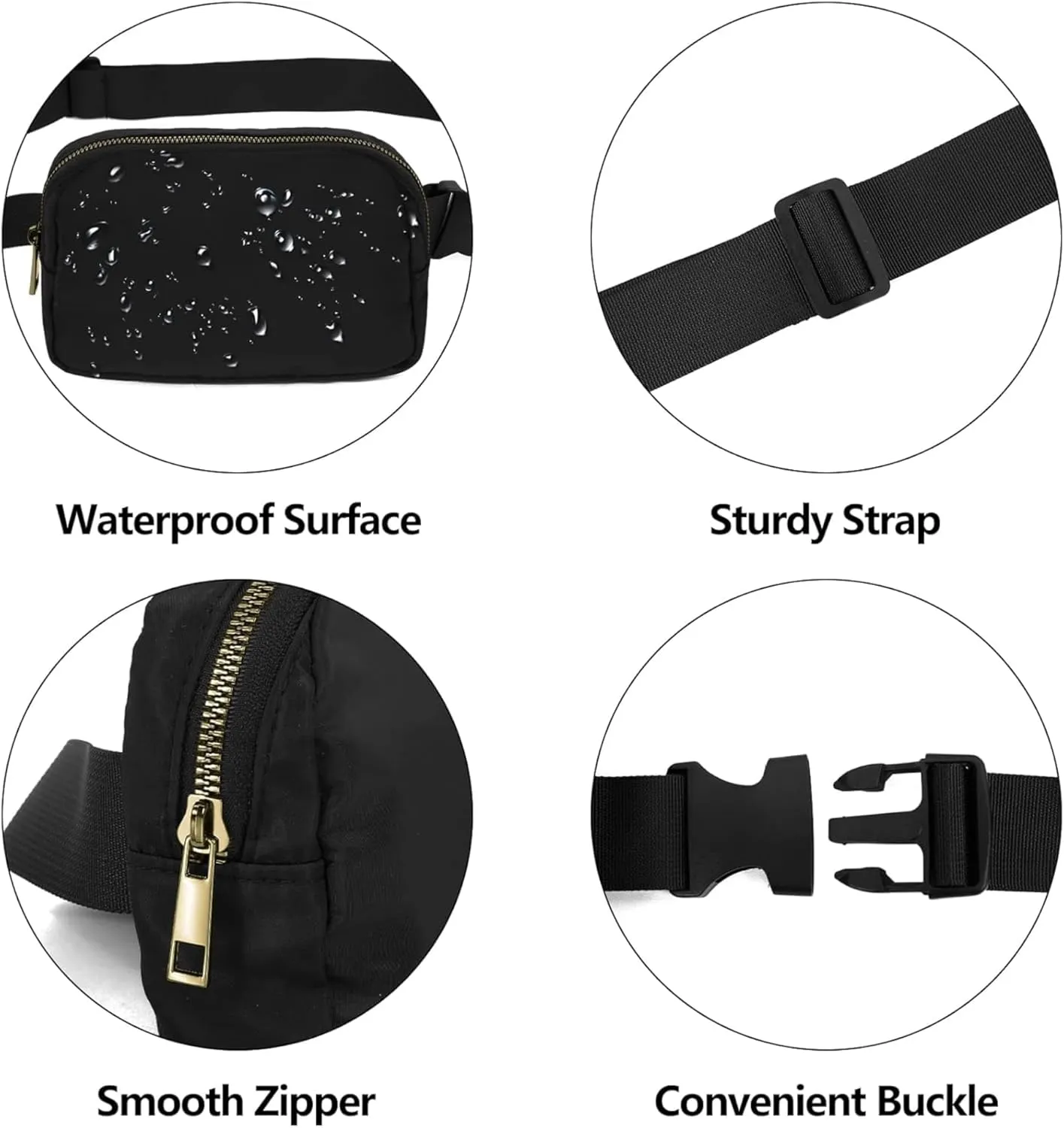 Waterproof Fanny Pack for Men & Women  Belt Bag, Crossbody, Over-the-Shoulder with Adjustable Strap for Running, Travel & Hiking (Black)