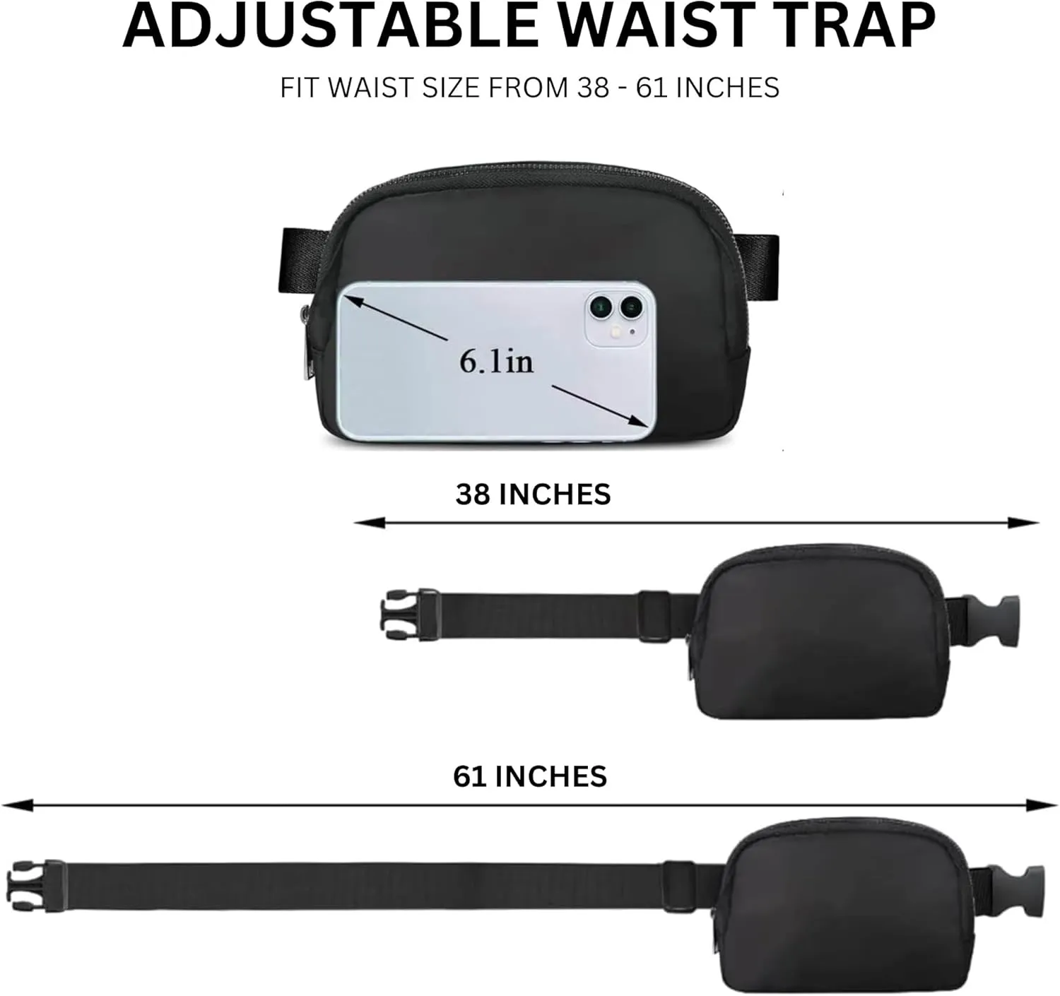 Waterproof Fanny Pack for Men & Women  Belt Bag, Crossbody, Over-the-Shoulder with Adjustable Strap for Running, Travel & Hiking (Black)