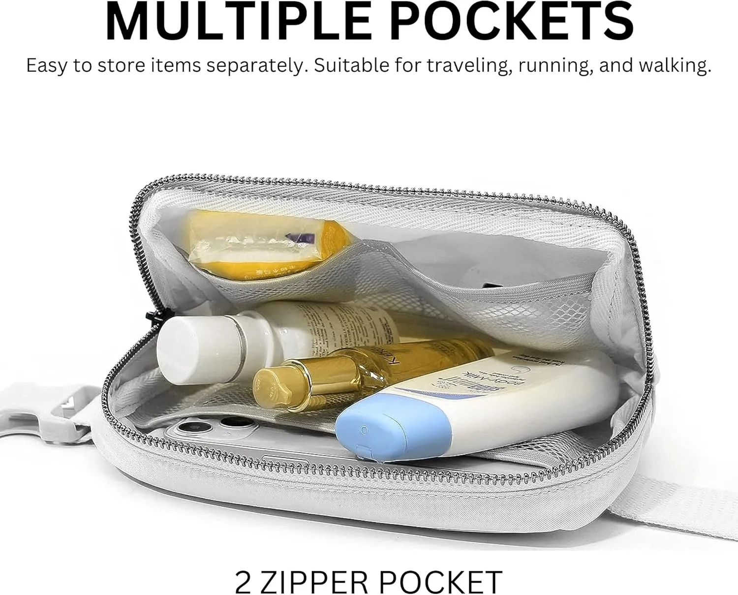 Waterproof Fanny Pack for Men & Women  Belt Bag, Crossbody, Over-the-Shoulder with Adjustable Strap for Running, Travel & Hiking (Gray)