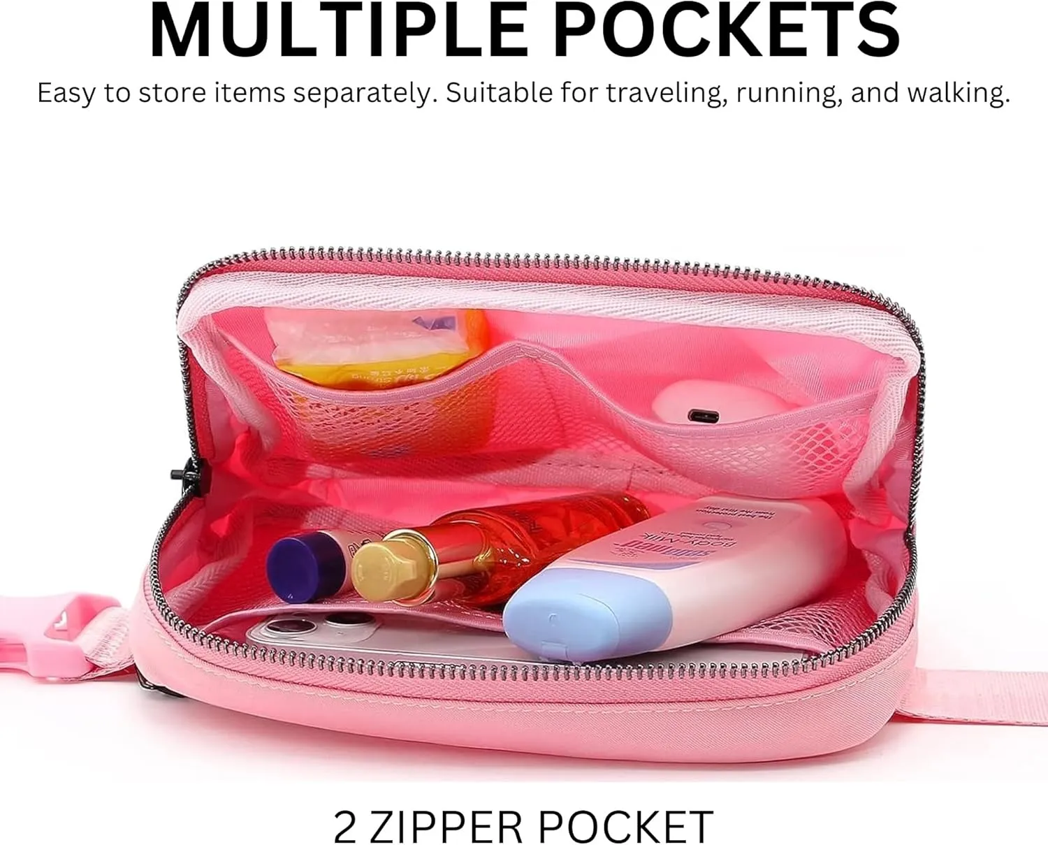 Waterproof Fanny Pack for Men & Women  Belt Bag, Crossbody, Over-the-Shoulder with Adjustable Strap for Running, Travel & Hiking (Pink)