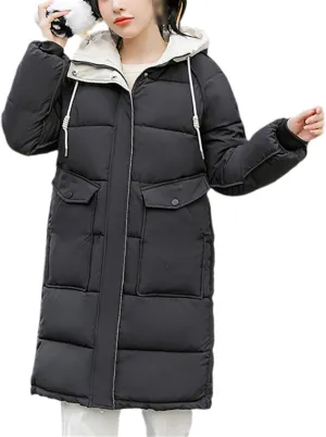 Winter Cotton Padded Snow Parka Women Hooded Down Cotton Coat Women's Mid Length Thick Clothes Windbreaker Outwear